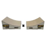 Two Skyhook Modular Plyo Box Curved ramps face each other, each displaying the Skyhook logo on the side, with a small black connector between them.