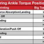 The Spring Ankle chart displays 8 torque positions, details running/sprinting benefits, and shows big toe/heel as high or low plus heel orientation (in/out).