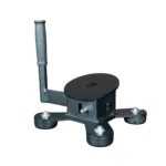 The Spring Ankle is a black metal device with a handle, oval top, and three round feet for stability. Its base features bolts and a horizontal bar, shown against a white background.